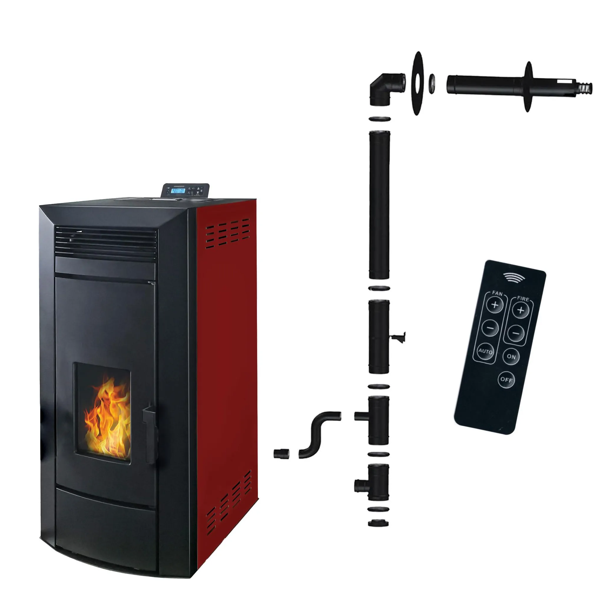 Anita 21 kW Bordeaux Sannover – wasserführender Pelletofen inkl. Montageset