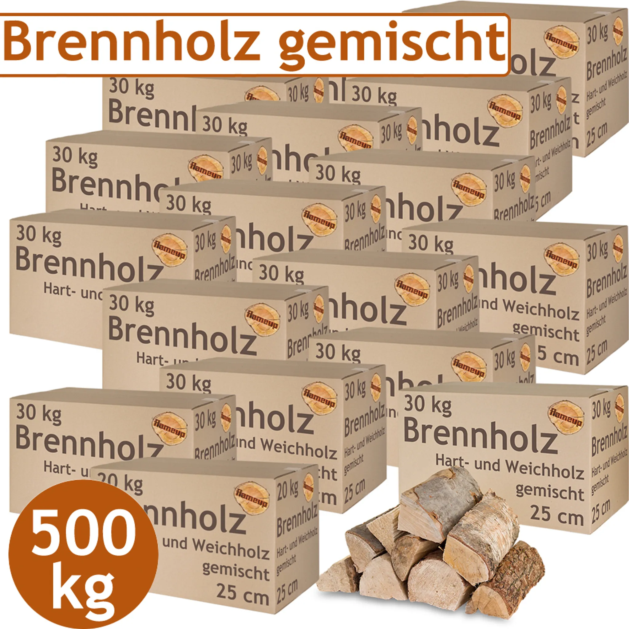 Gemischtes Brennholz 500 kg – Buche, Eiche, Birke, Kiefer, Fichte, 25 cm 2