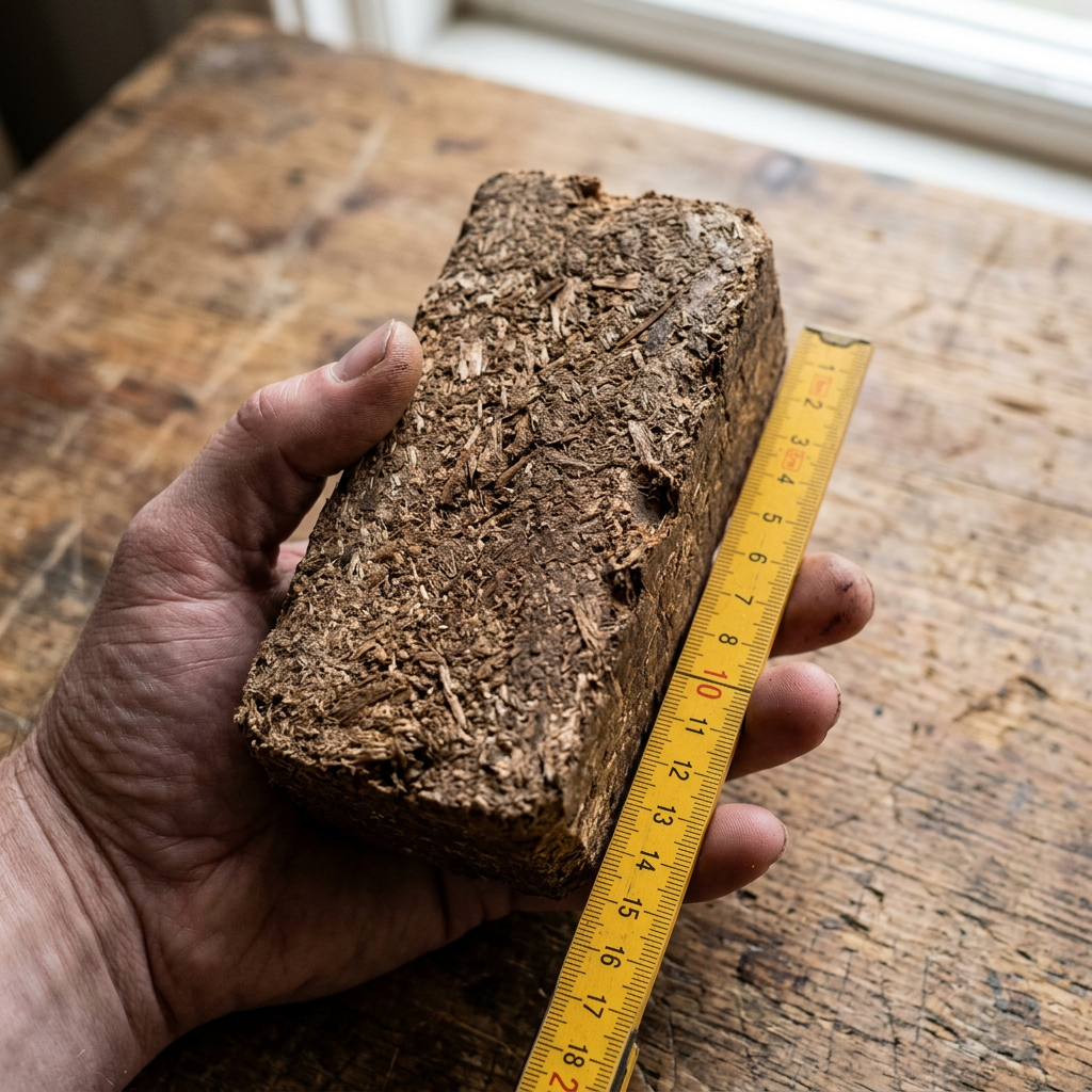 Holzbriketts RUF Premium (1 Palette / 960 kg) – Größenvergleich